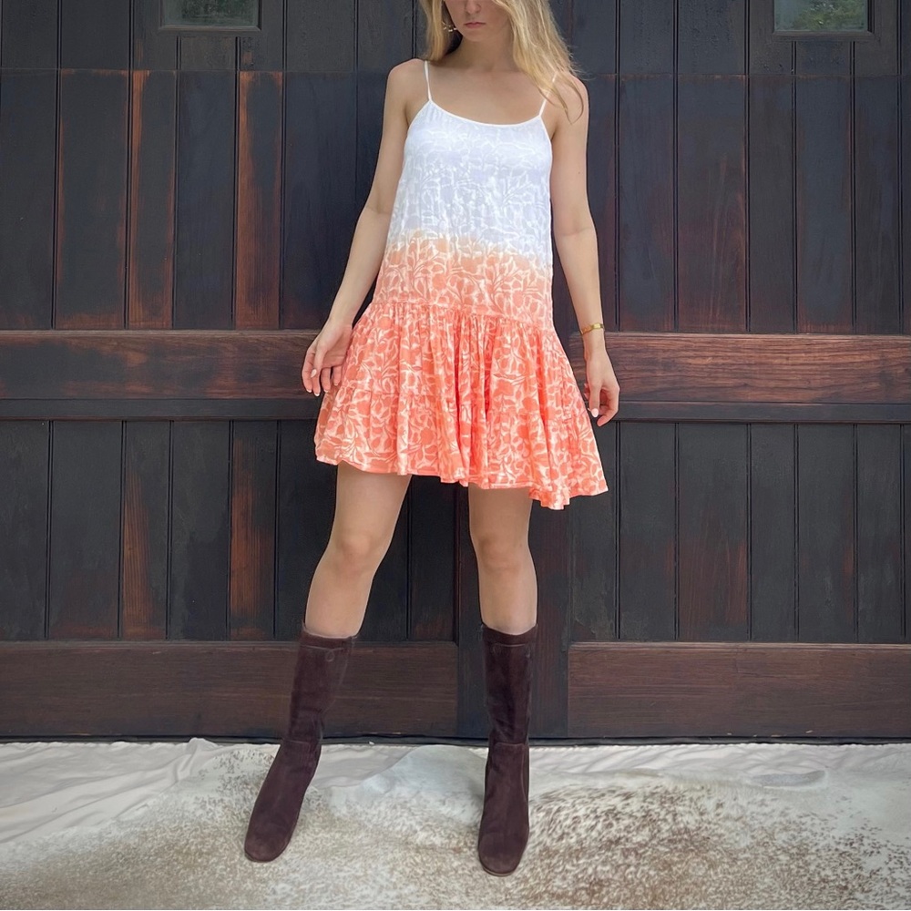 Orange Floral Ombré Mini Dress One Size
